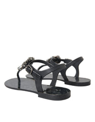 Dolce & Gabbana Black Crystal Flats Sandals Flip Flops Shoes -   -  Dolce & Gabbana.