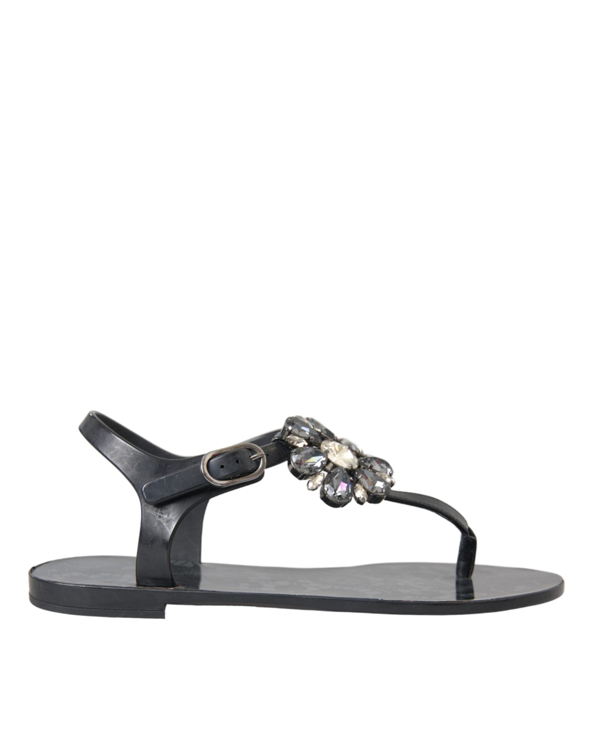 Dolce & Gabbana Black Crystal Flats Sandals Flip Flops Shoes -   -  Dolce & Gabbana.