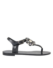Dolce & Gabbana Black Crystal Flats Sandals Flip Flops Shoes -   -  Dolce & Gabbana.
