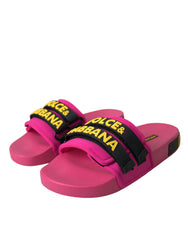 Dolce & Gabbana Pink Black Logo Beachwear Flats Sandals Shoes -   -  Dolce & Gabbana.