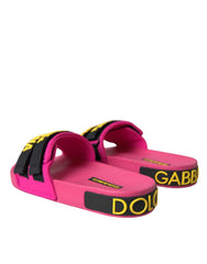 Dolce & Gabbana Pink Black Logo Beachwear Flats Sandals Shoes -   -  Dolce & Gabbana.