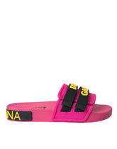 Dolce & Gabbana Pink Black Logo Beachwear Flats Sandals Shoes -   -  Dolce & Gabbana.
