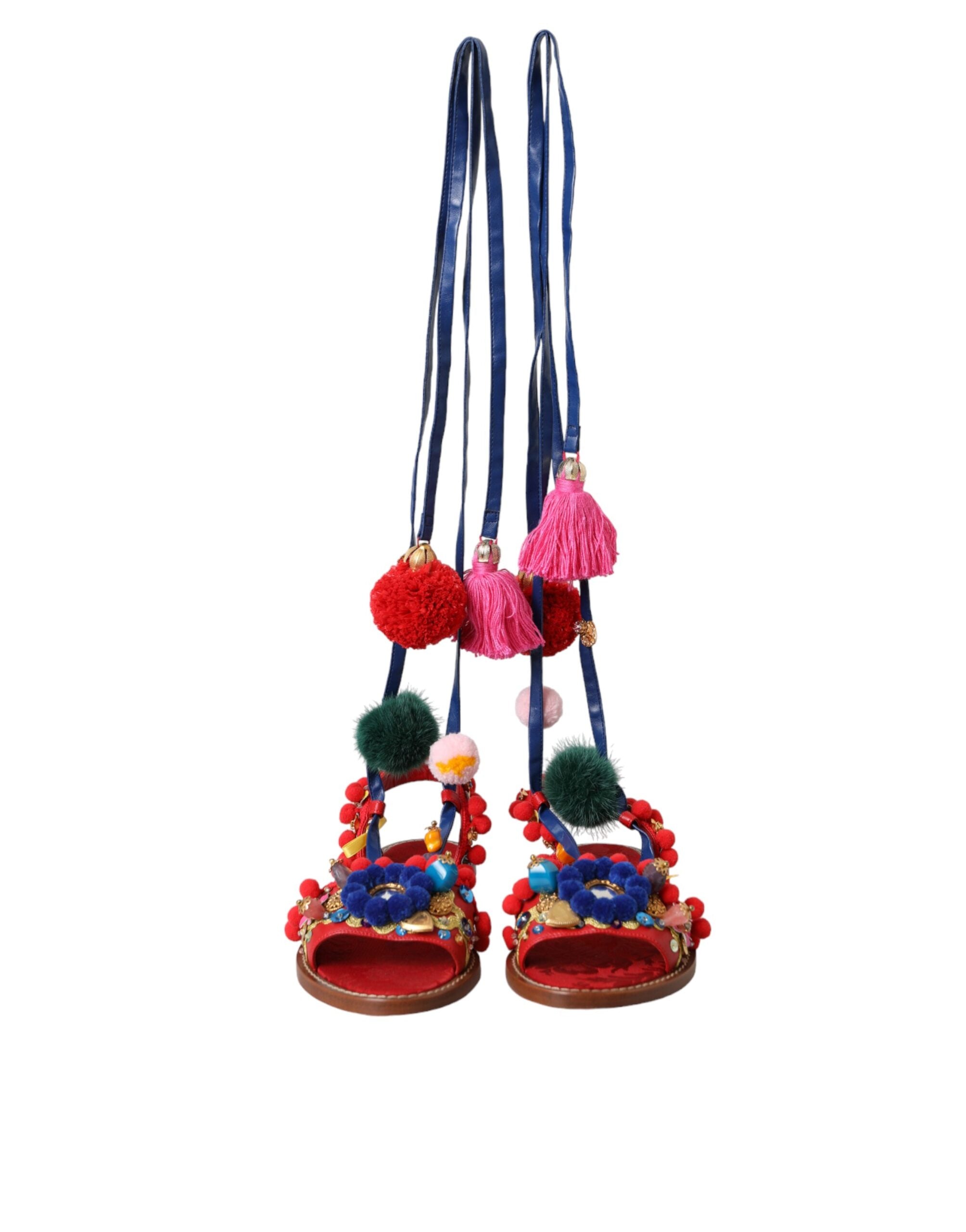 Dolce & Gabbana Multicolor Pom Pom Fur Wrap Sandals Shoes -   -  Dolce & Gabbana. Dolce & Gabbana Multicolor Pom Pom Fur Wrap Sandals Shoes -   -  Dolce & Gabbana.