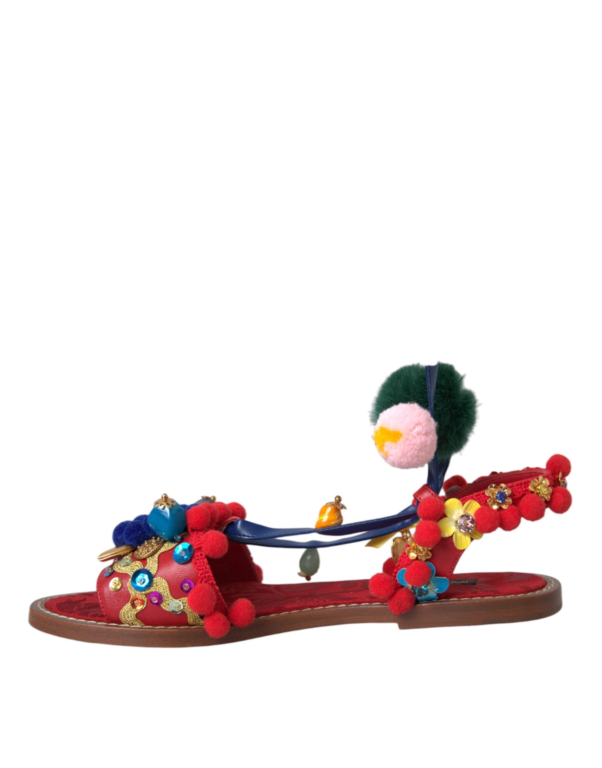 Dolce & Gabbana Multicolor Pom Pom Fur Wrap Sandals Shoes -   -  Dolce & Gabbana. Dolce & Gabbana Multicolor Pom Pom Fur Wrap Sandals Shoes -   -  Dolce & Gabbana.