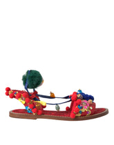 Dolce & Gabbana Multicolor Pom Pom Fur Wrap Sandals Shoes -   -  Dolce & Gabbana.