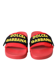 Dolce & Gabbana Red Black Logo Beachwear Flats Sandals Shoes -   -  Dolce & Gabbana.