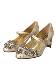 Dolce & Gabbana Gold Jacquard Crystal Mary Janes Pumps Shoes -   -  Dolce & Gabbana.