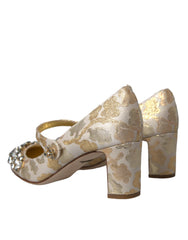 Dolce & Gabbana Gold Jacquard Crystal Mary Janes Pumps Shoes -   -  Dolce & Gabbana.