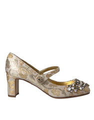 Dolce & Gabbana Gold Jacquard Crystal Mary Janes Pumps Shoes -   -  Dolce & Gabbana.