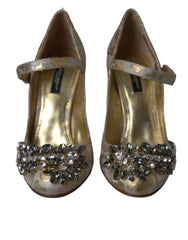 Dolce & Gabbana Gold Jacquard Crystal Mary Janes Pumps Shoes -   -  Dolce & Gabbana.