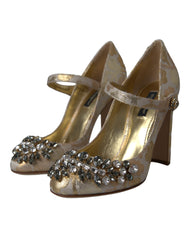 Dolce & Gabbana Gold Jacquard Crystal Mary Janes Pumps Shoes -   -  Dolce & Gabbana.