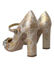 Dolce & Gabbana Gold Jacquard Crystal Mary Janes Pumps Shoes -   -  Dolce & Gabbana.