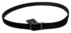 Dolce & Gabbana Black Velvet Silver Tone Metal Buckle Men Belt -   -  Dolce & Gabbana.