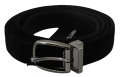 Dolce & Gabbana Black Velvet Silver Tone Metal Buckle Men Belt -   -  Dolce & Gabbana.