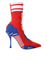 Dolce & Gabbana Red Blue Stretch Sock Style Ankle Boots Logo Shoes -   -  Dolce & Gabbana.