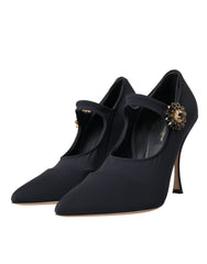 Dolce & Gabbana Black Mary Jane Jersey Crystal Pumps Shoes -   -  Dolce & Gabbana.