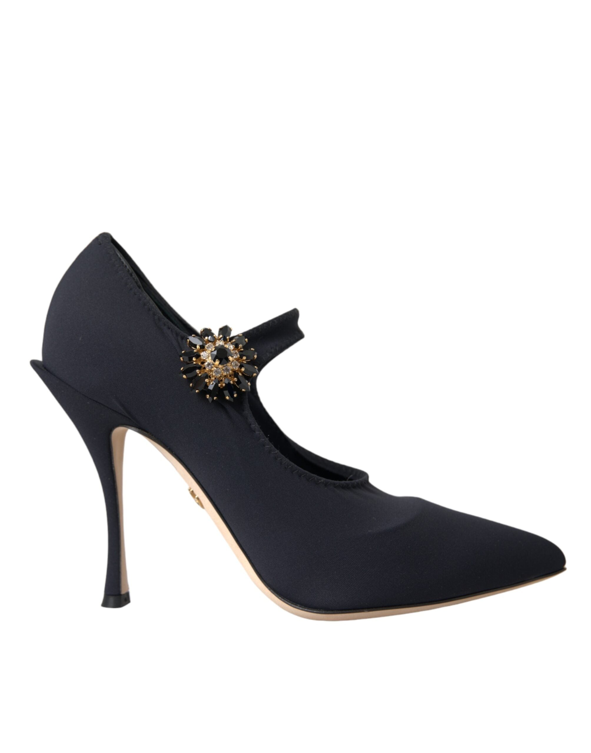 Dolce & Gabbana Black Mary Jane Jersey Crystal Pumps Shoes -   -  Dolce & Gabbana.