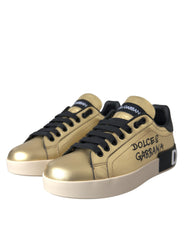 Dolce & Gabbana Gold Portofino Calf Leather Sneakers Women Shoes -   -  Dolce & Gabbana.
