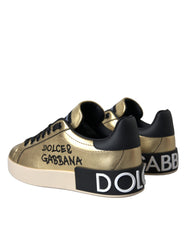 Dolce & Gabbana Gold Portofino Calf Leather Sneakers Women Shoes -   -  Dolce & Gabbana.