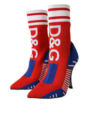 Dolce & Gabbana Red Blue Stretch Sock Style Short Boots Logo Shoes -   -  Dolce & Gabbana.