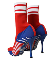 Dolce & Gabbana Red Blue Stretch Sock Style Short Boots Logo Shoes -   -  Dolce & Gabbana.