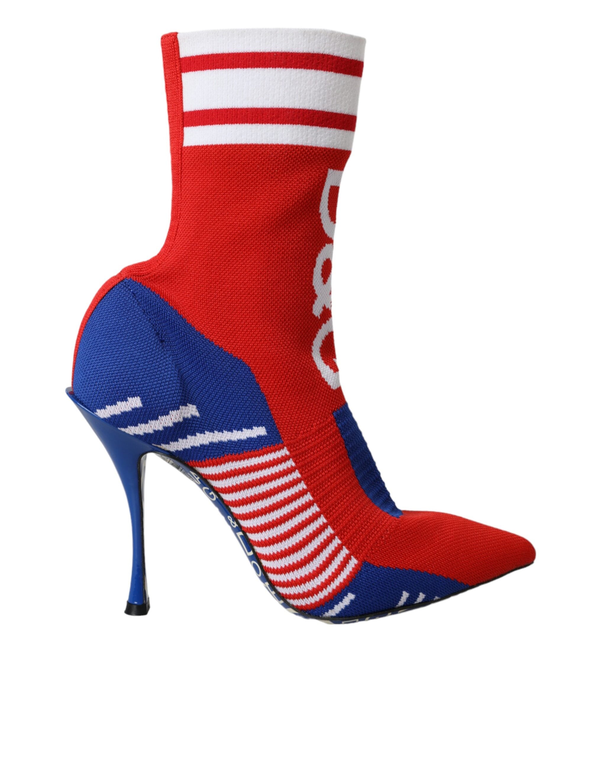 Dolce & Gabbana Red Blue Stretch Sock Style Short Boots Logo Shoes -   -  Dolce & Gabbana.