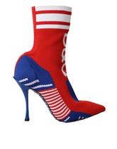 Dolce & Gabbana Red Blue Stretch Sock Style Short Boots Logo Shoes -   -  Dolce & Gabbana.