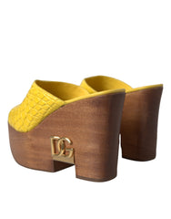 Dolce & Gabbana Yellow Leather Wood Mule Wedge Slides Shoes -   -  Dolce & Gabbana.