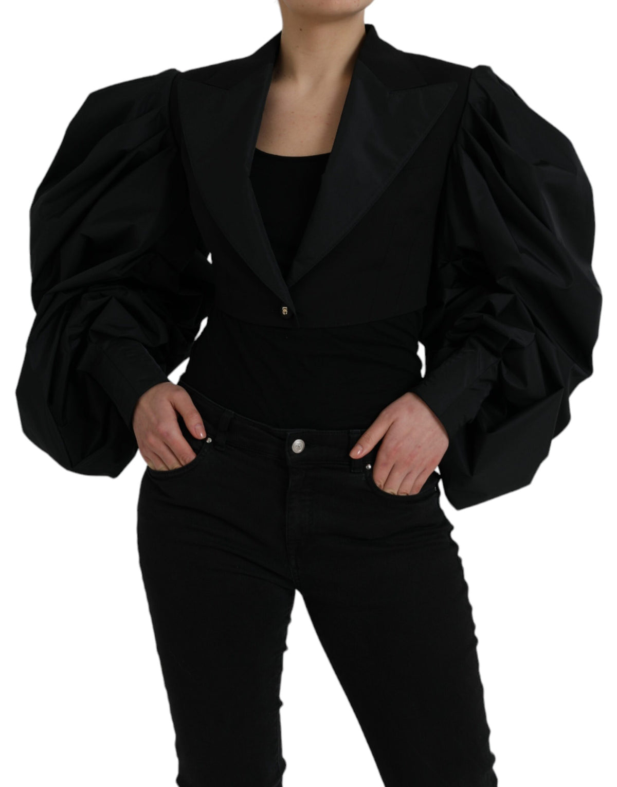Dolce & Gabbana Black Polyester Puffed Sleeves Cropped Jacket -   -  Dolce & Gabbana.