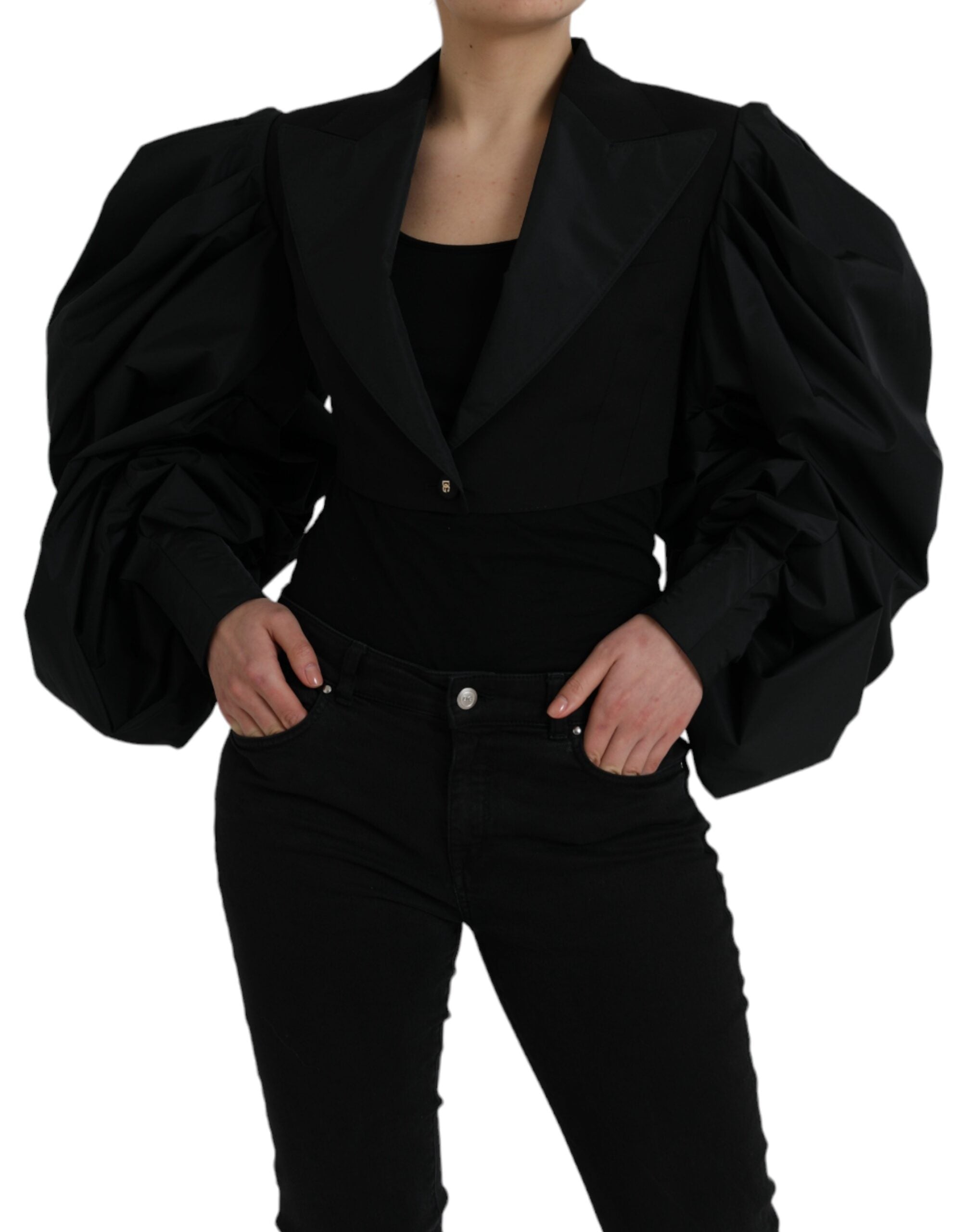 Dolce & Gabbana Black Polyester Puffed Sleeves Cropped Jacket -   -  Dolce & Gabbana. Dolce & Gabbana Black Polyester Puffed Sleeves Cropped Jacket -   -  Dolce & Gabbana.