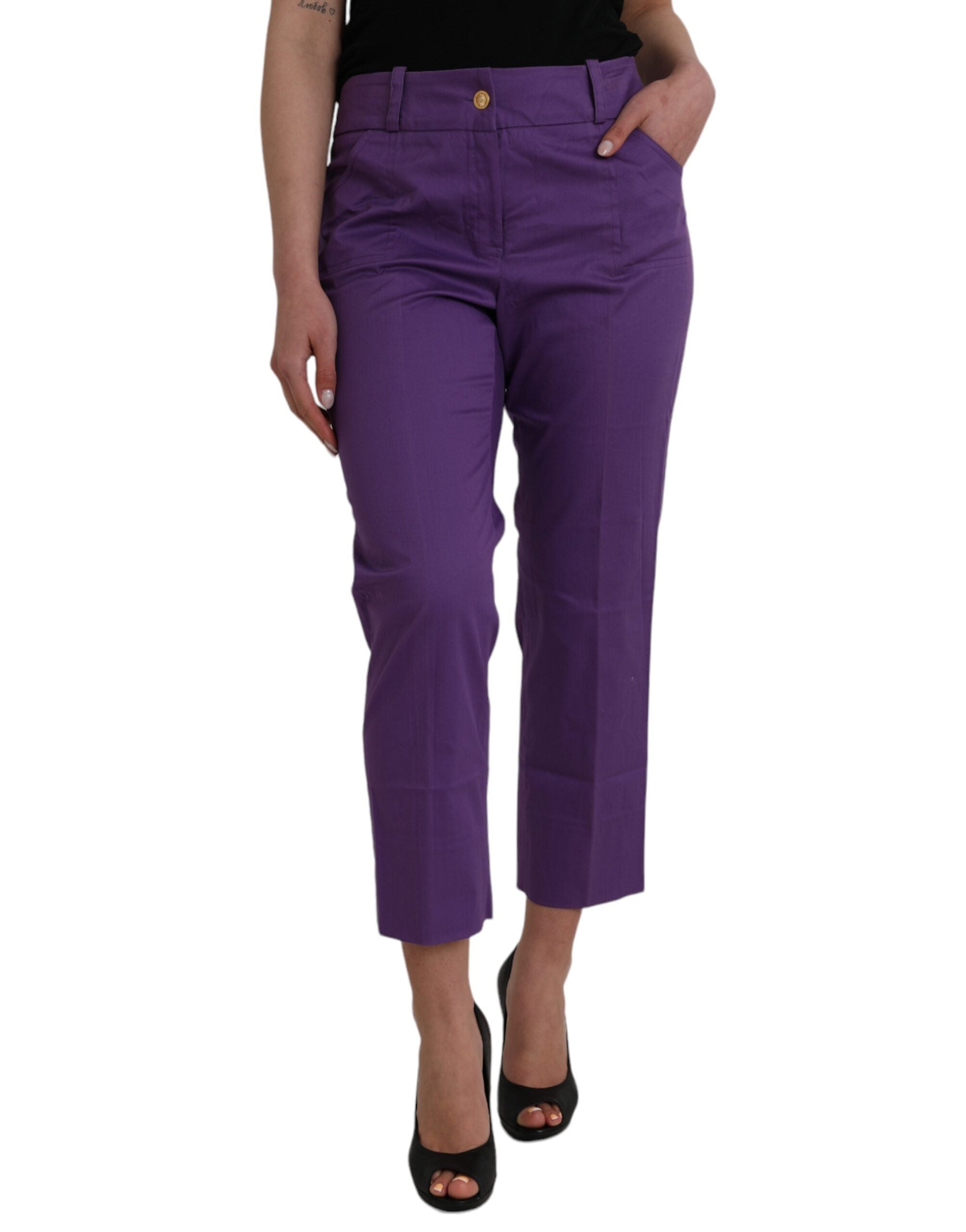 BENCIVENGA Purple Cotton MidWaist Straight Cropped Pants -   -  BENCIVENGA.