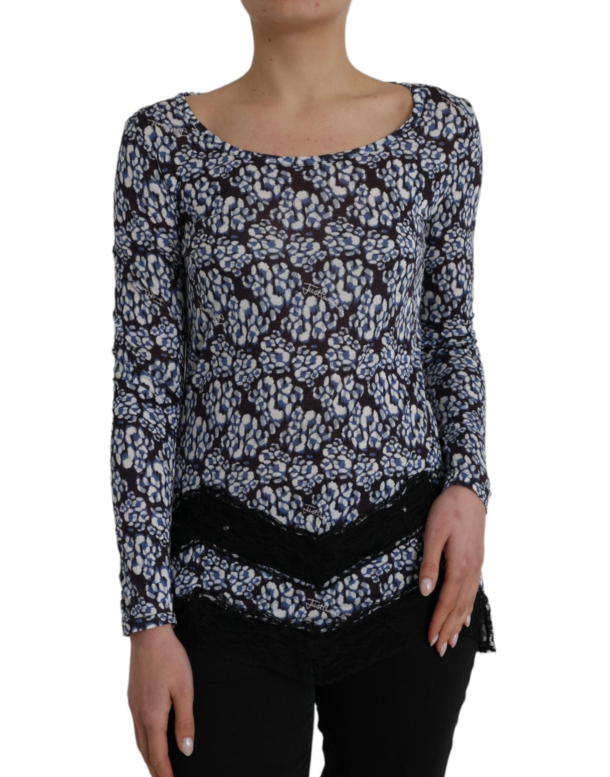 Just Cavalli Blue Floral Lace Long Sleeves Top Underwear Blouse -   -  Just Cavalli.