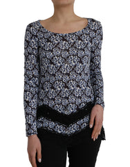 Just Cavalli Blue Floral Lace Long Sleeves Top Underwear Blouse -   -  Just Cavalli.