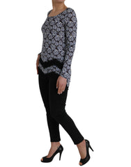 Just Cavalli Blue Floral Lace Long Sleeves Top Underwear Blouse -   -  Just Cavalli.