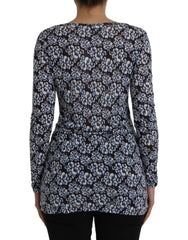 Just Cavalli Blue Floral Lace Long Sleeves Top Underwear Blouse -   -  Just Cavalli.