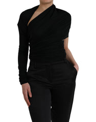 Dolce & Gabbana Black Wool Cutout Asymmetric Long Sleeve Top -   -  Dolce & Gabbana.