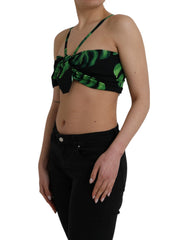 Dolce & Gabbana Black Green Leaf Silk Halter Cropped Top -   -  Dolce & Gabbana.