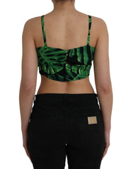 Dolce & Gabbana Black Green Leaf Silk Halter Cropped Top -   -  Dolce & Gabbana.