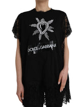 Dolce & Gabbana Black Sacred Heart Print Cotton Lace T-shirt -   -  Dolce & Gabbana.