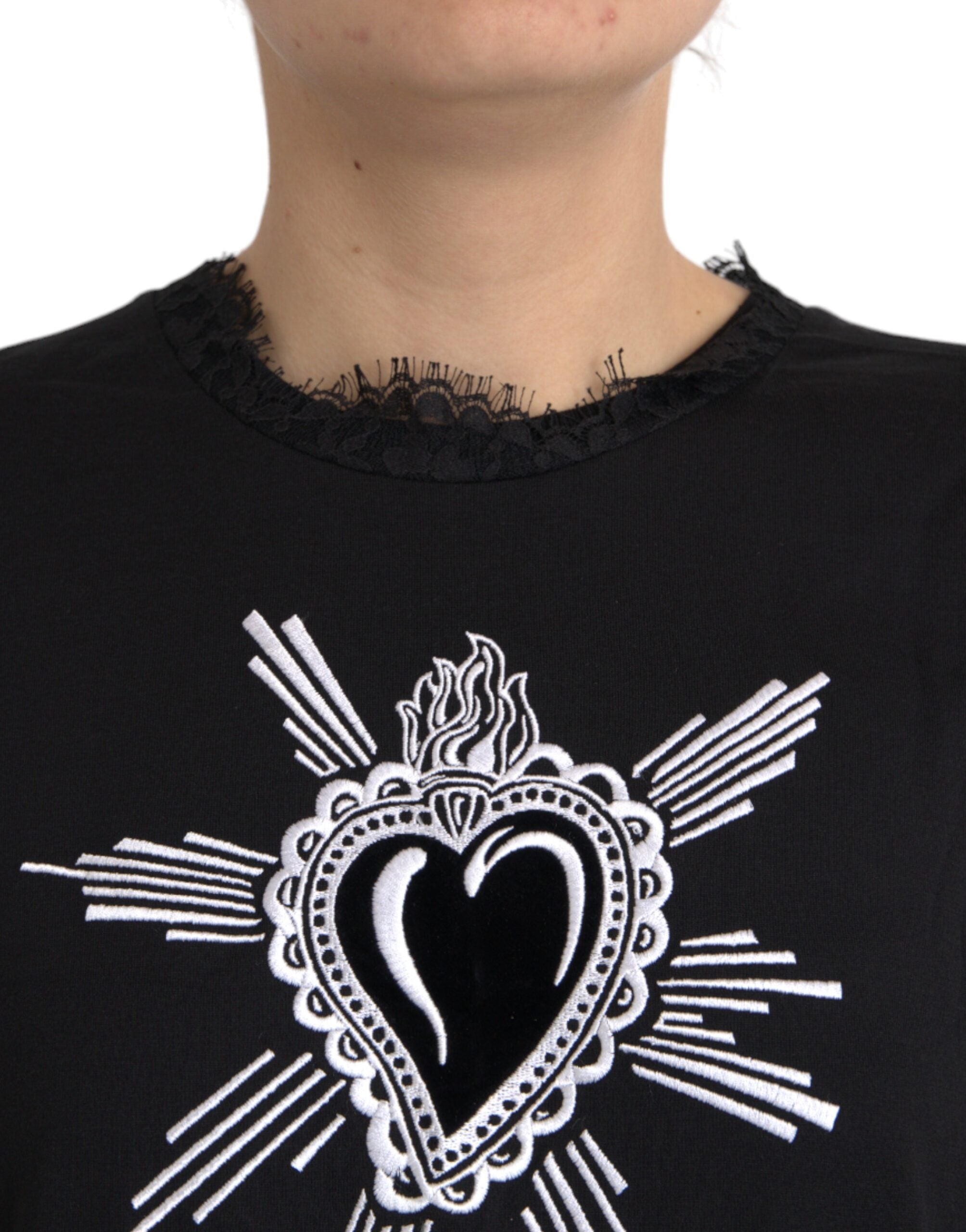 Dolce & Gabbana Black Sacred Heart Print Cotton Lace T-shirt -   -  Dolce & Gabbana. Dolce & Gabbana Black Sacred Heart Print Cotton Lace T-shirt -   -  Dolce & Gabbana.