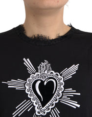 Dolce & Gabbana Black Sacred Heart Print Cotton Lace T-shirt -   -  Dolce & Gabbana.