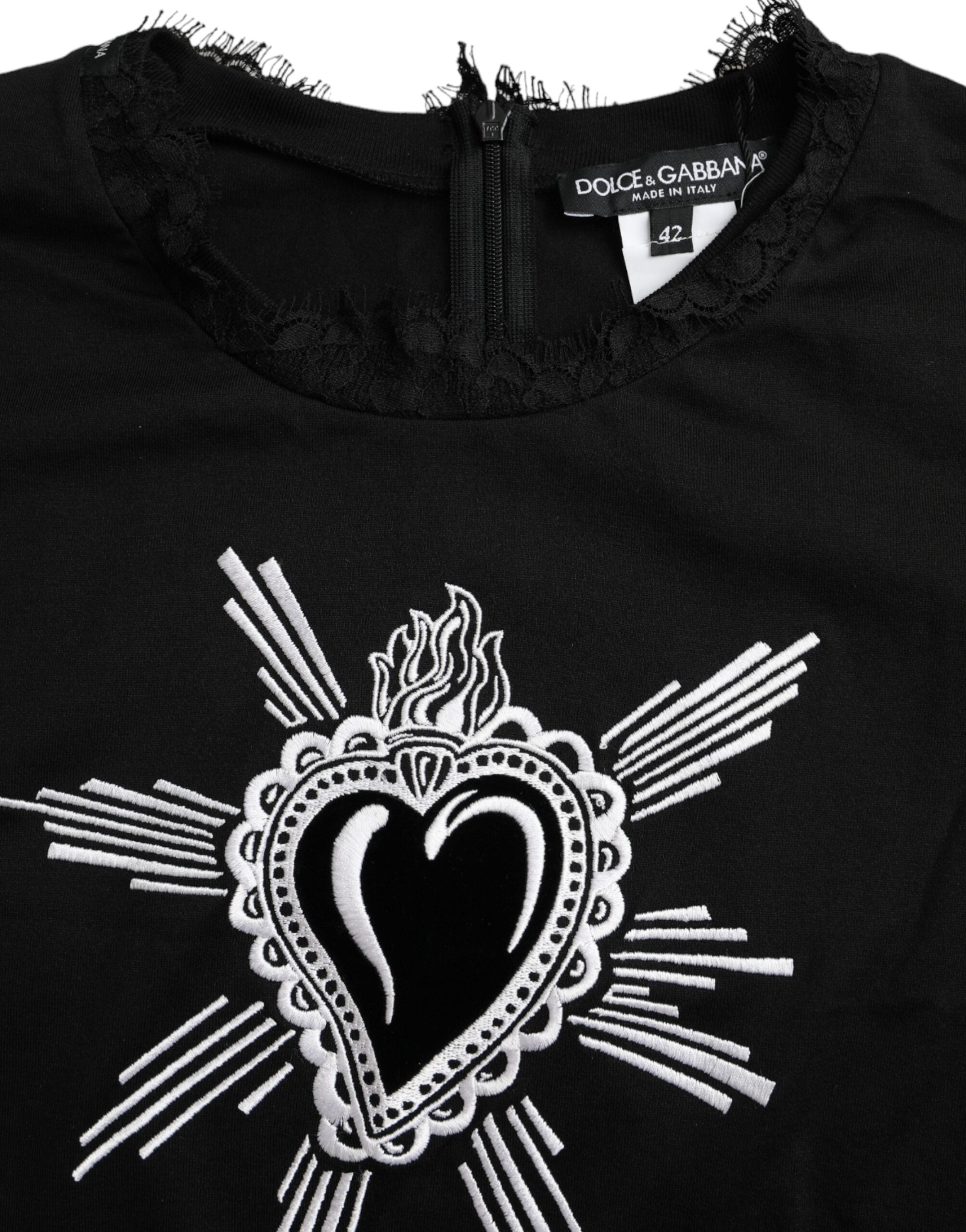 Dolce & Gabbana Black Sacred Heart Print Cotton Lace T-shirt -   -  Dolce & Gabbana. Dolce & Gabbana Black Sacred Heart Print Cotton Lace T-shirt -   -  Dolce & Gabbana.