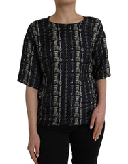 Dolce & Gabbana Black Key Castle Print Silk Blouse T-shirt -   -  Dolce & Gabbana.