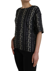 Dolce & Gabbana Black Key Castle Print Silk Blouse T-shirt -   -  Dolce & Gabbana.