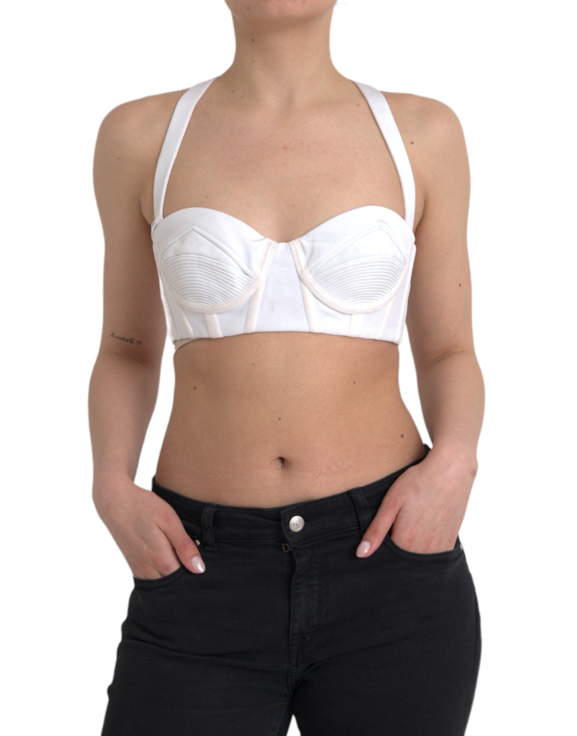 Versace White Viscose Bustier Sleeveless Cropped Top -   -  Versace.
