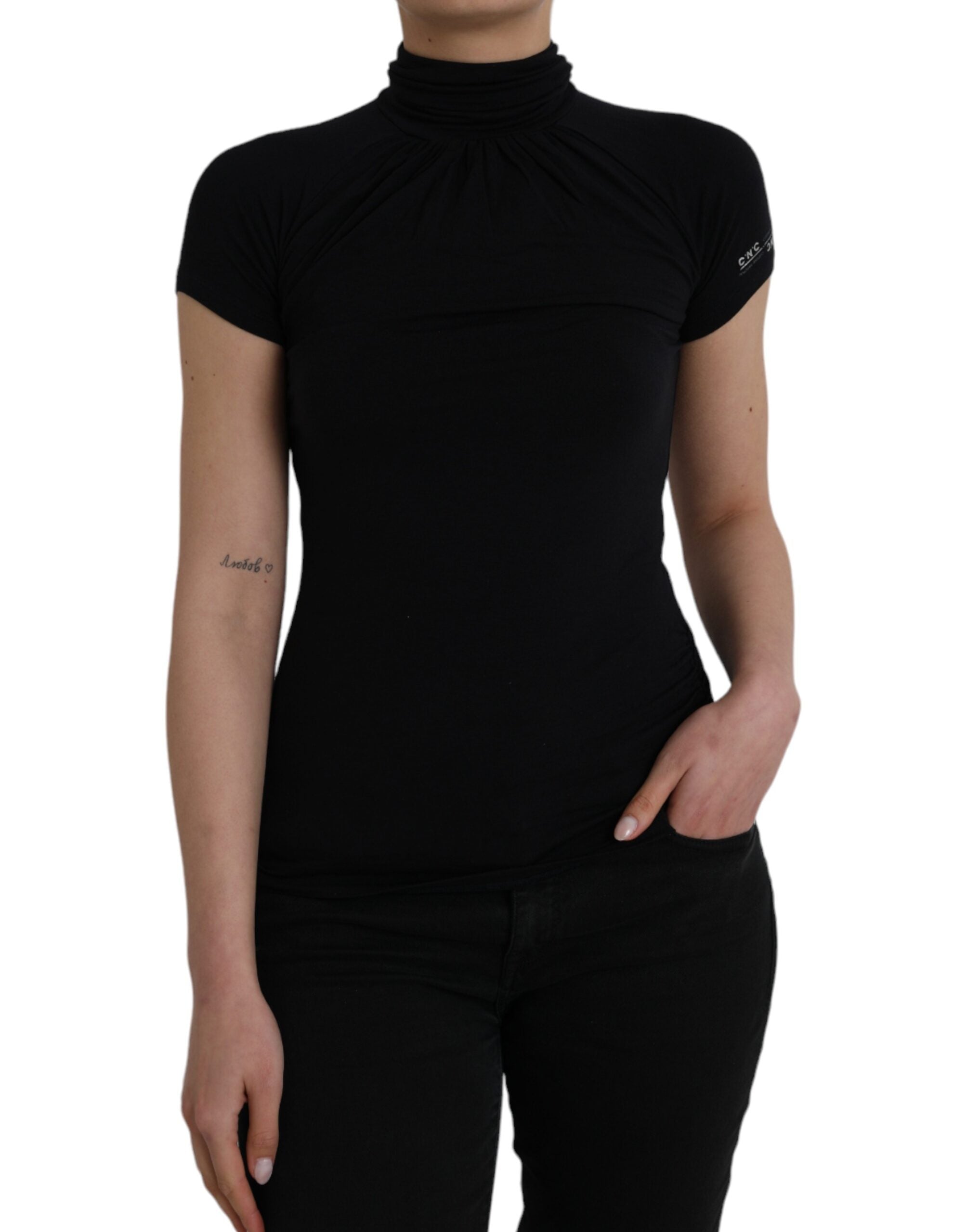 Costume National Black Turtleneck Viscose Short Sleeve Top -   -  Costume National.