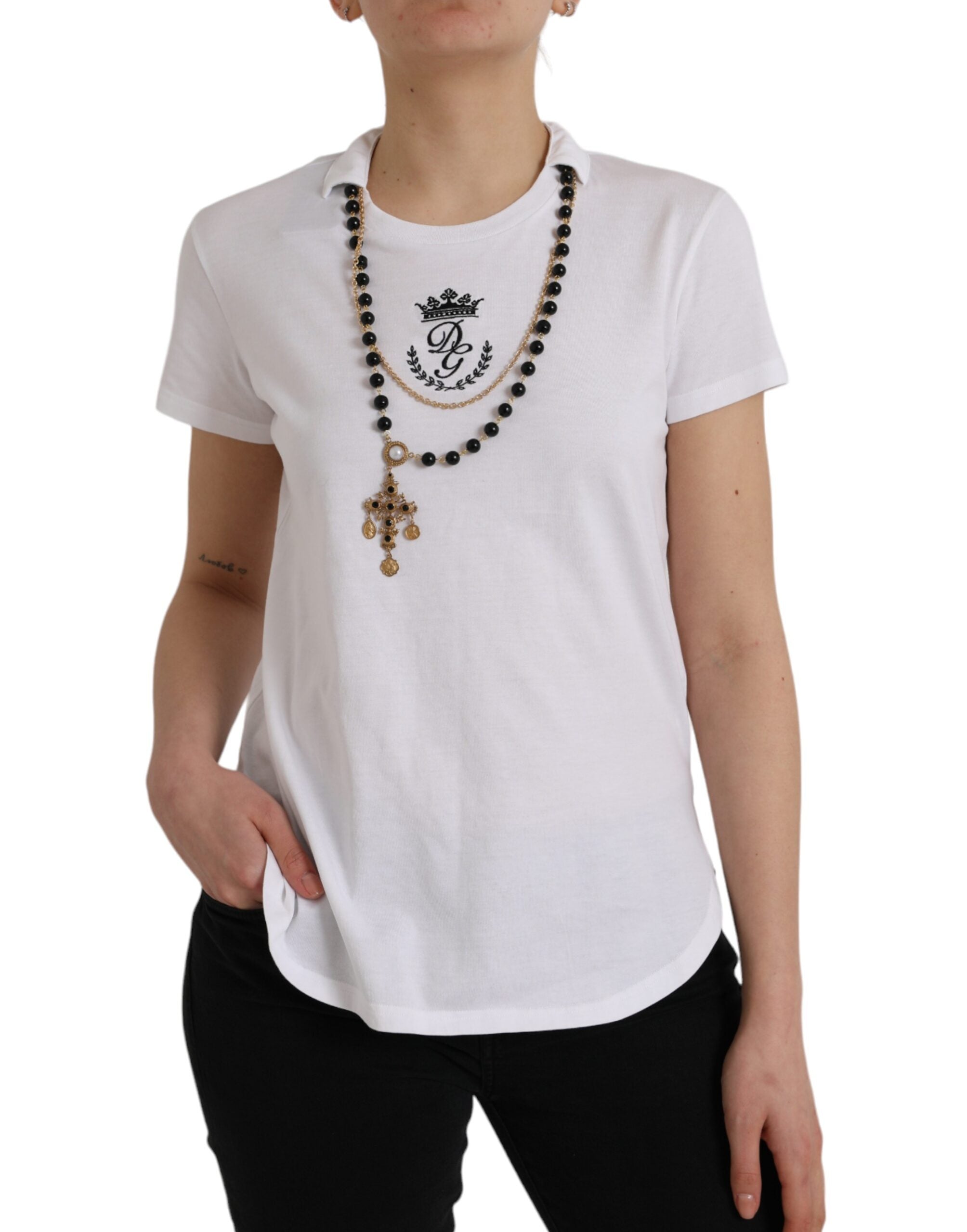 Dolce & Gabbana White Cotton Necklace Short Sleeves T-shirt -   -  Dolce & Gabbana.