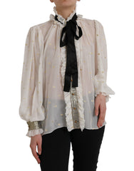 Dolce & Gabbana Off White Silk Blend Ascot Collar Blouse Top -   -  Dolce & Gabbana.