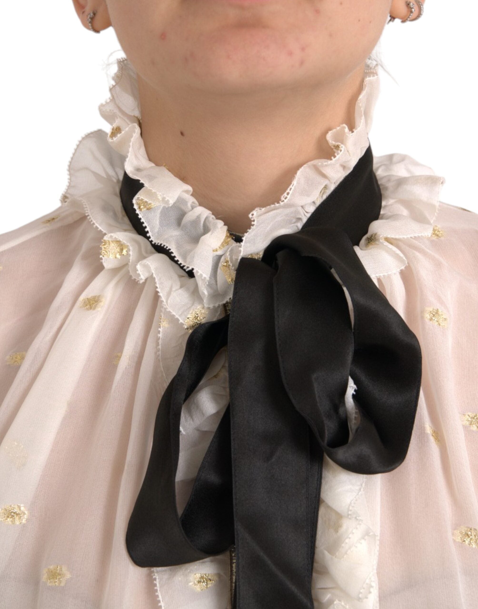 Dolce & Gabbana Off White Silk Blend Ascot Collar Blouse Top -   -  Dolce & Gabbana. Dolce & Gabbana Off White Silk Blend Ascot Collar Blouse Top -   -  Dolce & Gabbana.