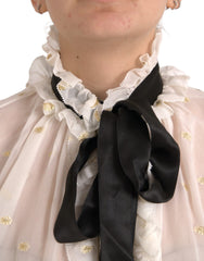 Dolce & Gabbana Off White Silk Blend Ascot Collar Blouse Top -   -  Dolce & Gabbana.